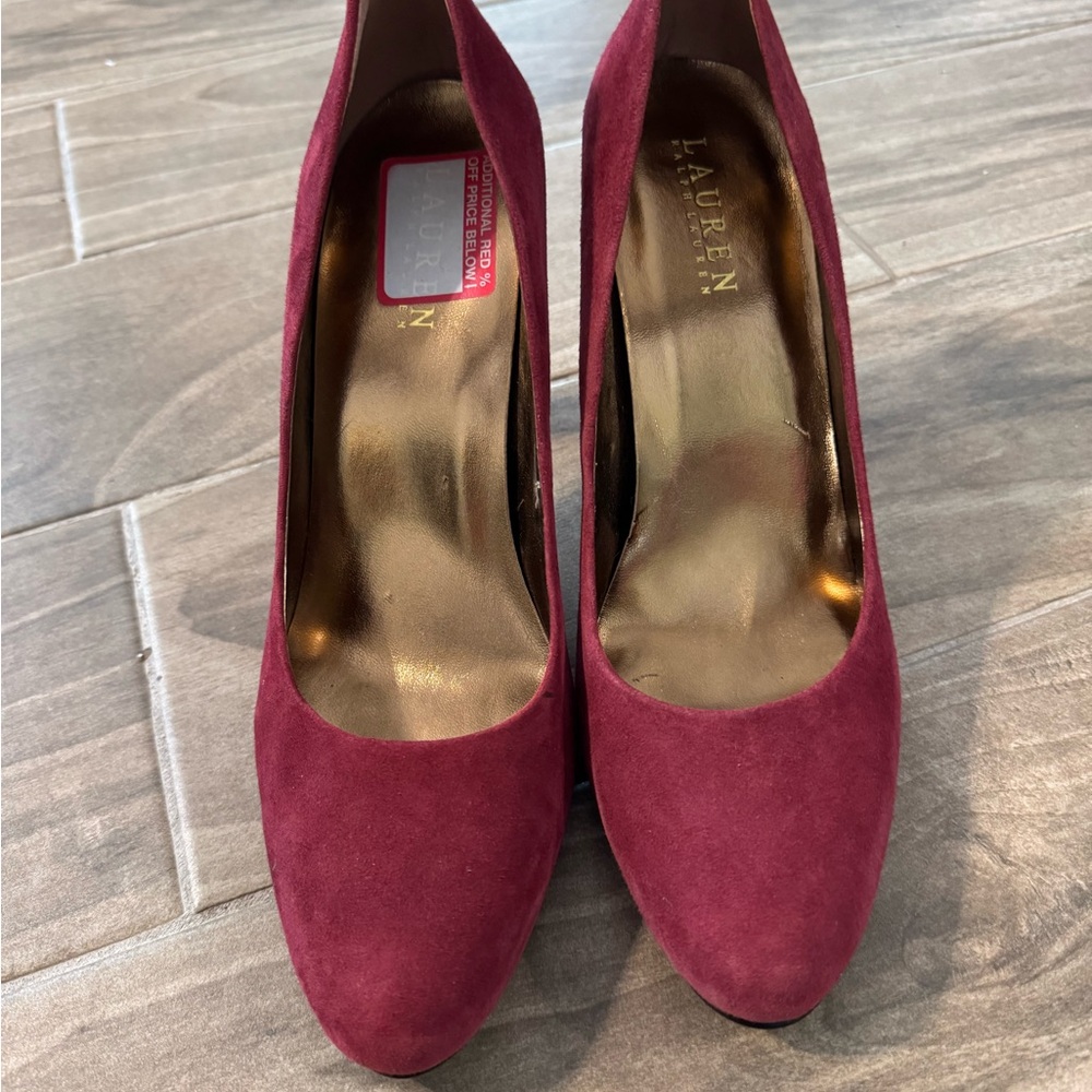 Lauren Ralph Lauren Red Suede Pumps, 4”, 9